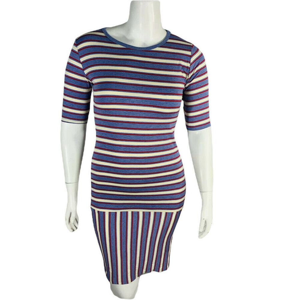 New LuLaRoe Womans Sz Large Julie Dress Stripes Stretch Short Sleeve NWT